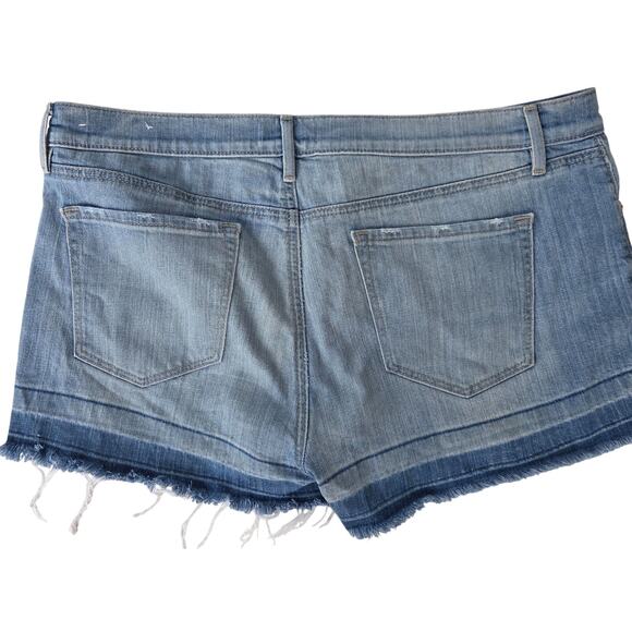 Womens Distressed Stretch Cut-Off Booty Denim Shorts 32 Grunge Frayed Dip Hem - Picture 4 of 6